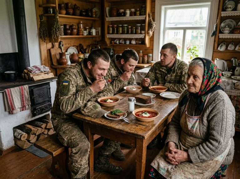 «Деревня встретила военных — едой. Военные вернулись — с цветами»